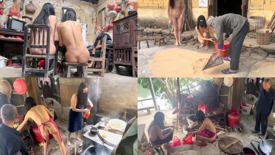 天花板露出狂人御姐【cikaimoon】最新作品，联手闺蜜全裸下乡帮大爷做饭干活送温暖